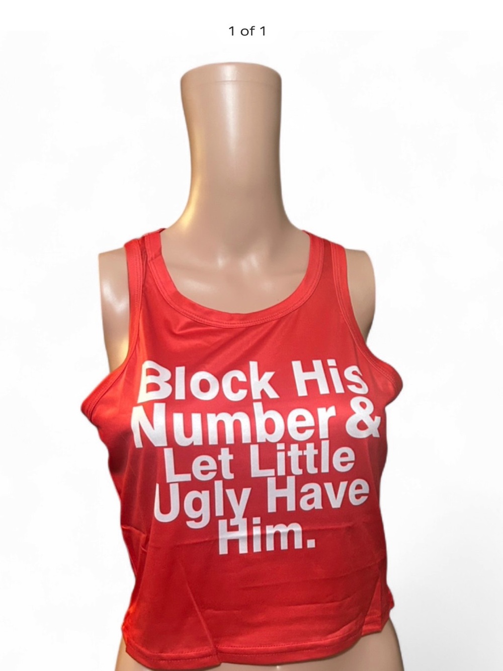Red Graphic Crop Tank Top - Block His Number & Let Little Ugly Have Him